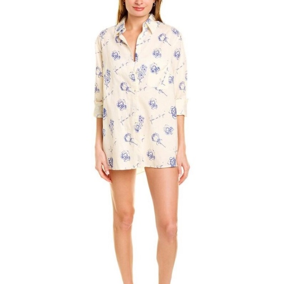 NWT WeWoreWhat Linen Dad Shirt Swim Cover Up Sarong Sz M Blue White Oversized - Picture 1 of 8
